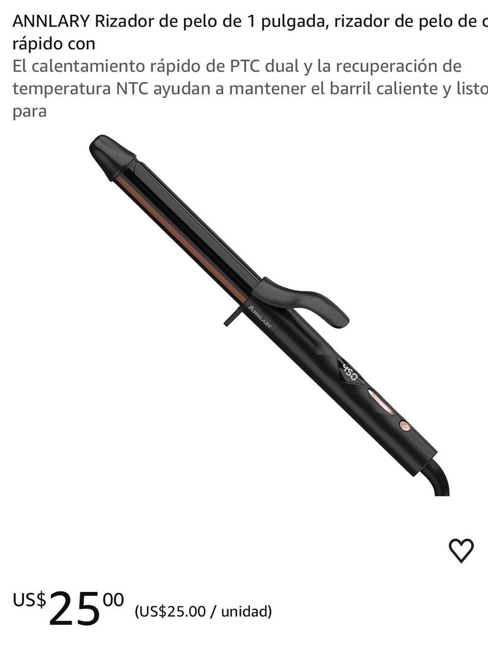 Amazon 1" Black Curling Iron with Bronze Barrel Accent